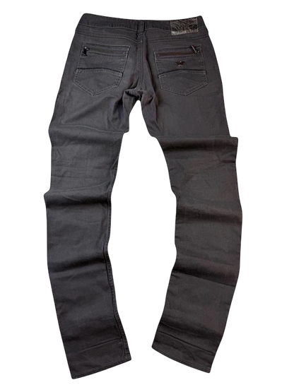 KolKos Denims Slim Fit Jeans in Dunkelgrau, aus Baumwolle, mit Reißverschlusstaschen und Logo-Detail.