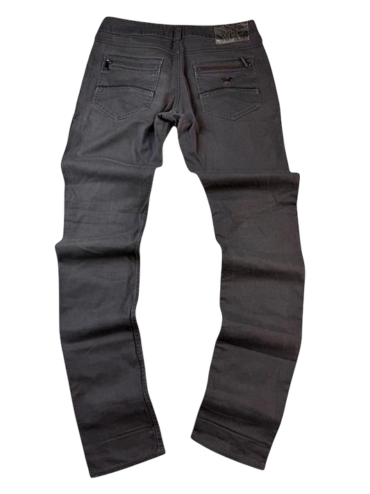 KolKos Denims Slim Fit Jeans in Dunkelgrau, aus Baumwolle, mit Reißverschlusstaschen und Logo-Detail.